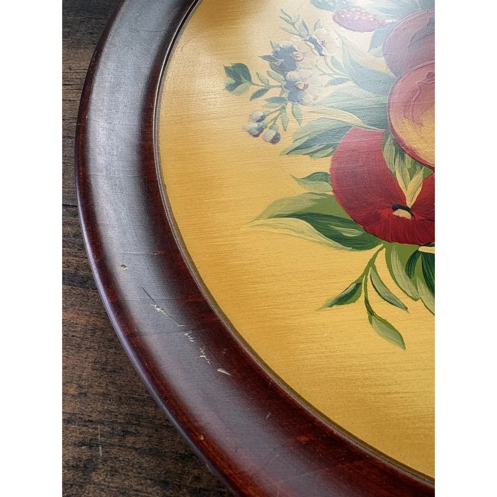 Vintage Robinhood Ware Wood Serving Tray Hand Painted Fruit & Flowers USA
